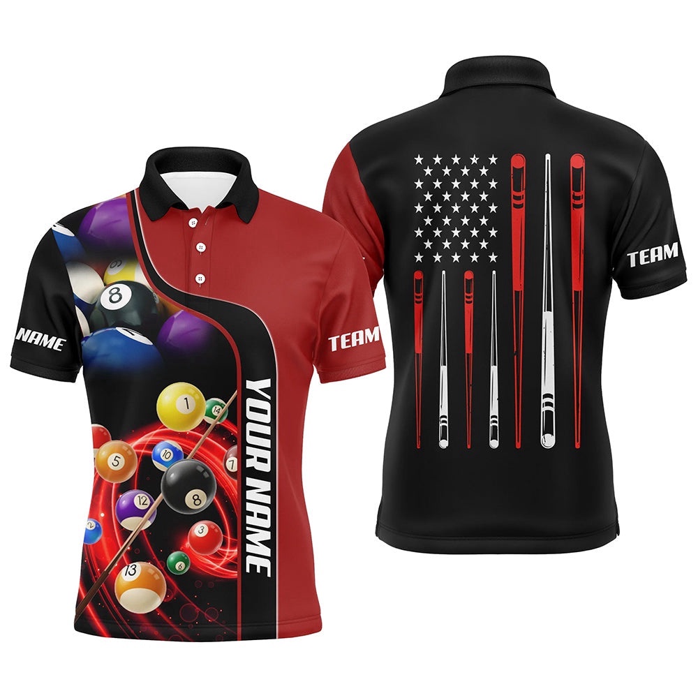 Red Billiard Balls 3D Polo Shirts Custom US Flag Sticks Billiard Team Shirts, Personalized Billiard Polo Shirt Red Billiard Balls 3D Polo Shirts Custom US Flag Sticks Billiard Team Shirts, Personalized Billiard Polo Shirt