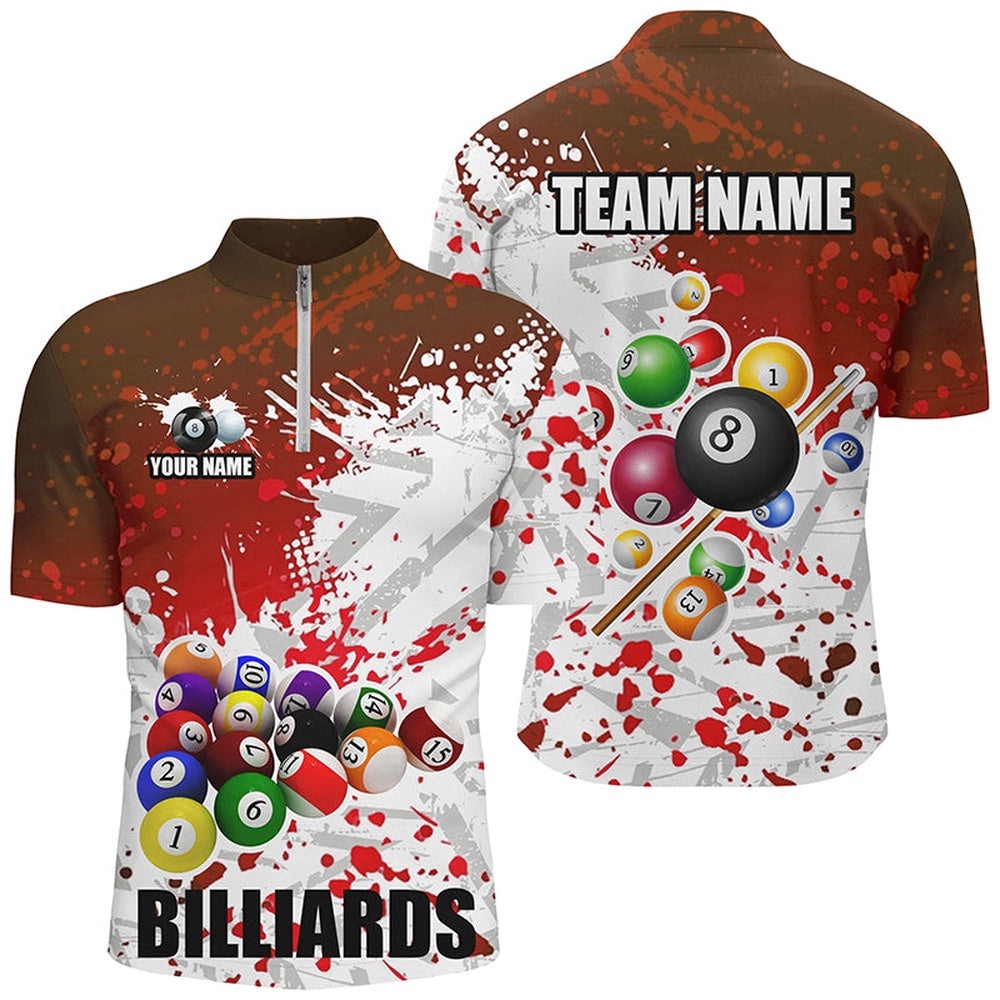 Red Billiard Balls Paint Splash Billiard Shirts, 3D Billiard Jerseys Attire, Personalized Billiard Team Jersey Shirt