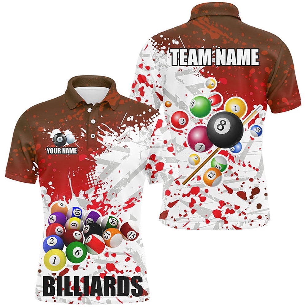 Red Billiard Balls Paint Splash Billiard Shirts, 3D Billiard Jerseys Attire, Personalized Billiard Team Jersey Shirt