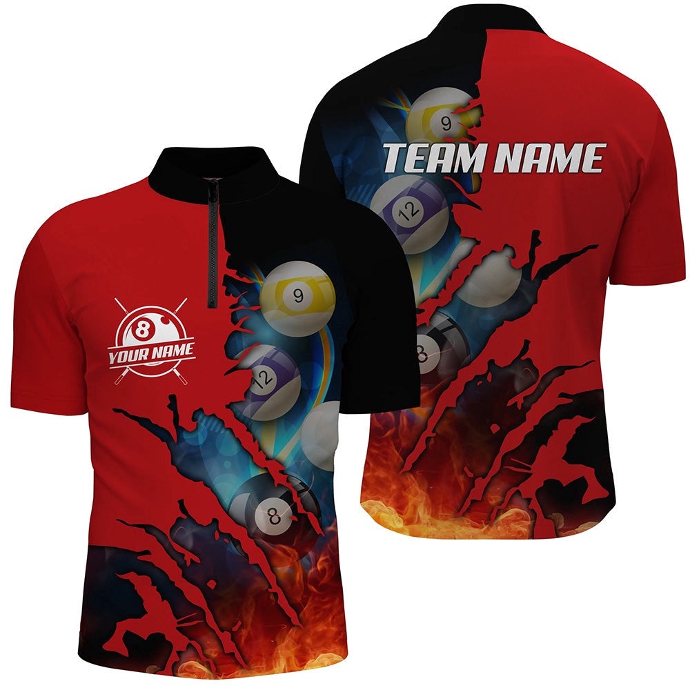 Red Billiard Balls Scratches 3D Fire Customized Jersey Shirts, Pool Player Shirts, Personalized Billiard Team Jersey Shirt Red Billiard Balls Scratches 3D Fire Customized Jersey Shirts, Pool Player Shirts, Personalized Billiard Team Jersey Shirt