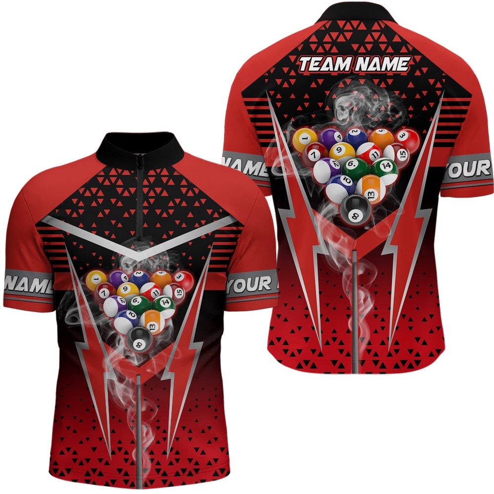 Red Billiard Balls Smoke Jersey Shirts Custom Team Name Billiard Jerseys For Player, Personalized Billiard Team Jersey Shirt