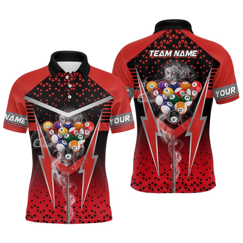 Red Billiard Balls Smoke Polo Shirts Custom Team Name Billiard Polo For Player, Personalized Billiard Polo Shirt Red Billiard Balls Smoke Polo Shirts Custom Team Name Billiard Polo For Player, Personalized Billiard Polo Shirt