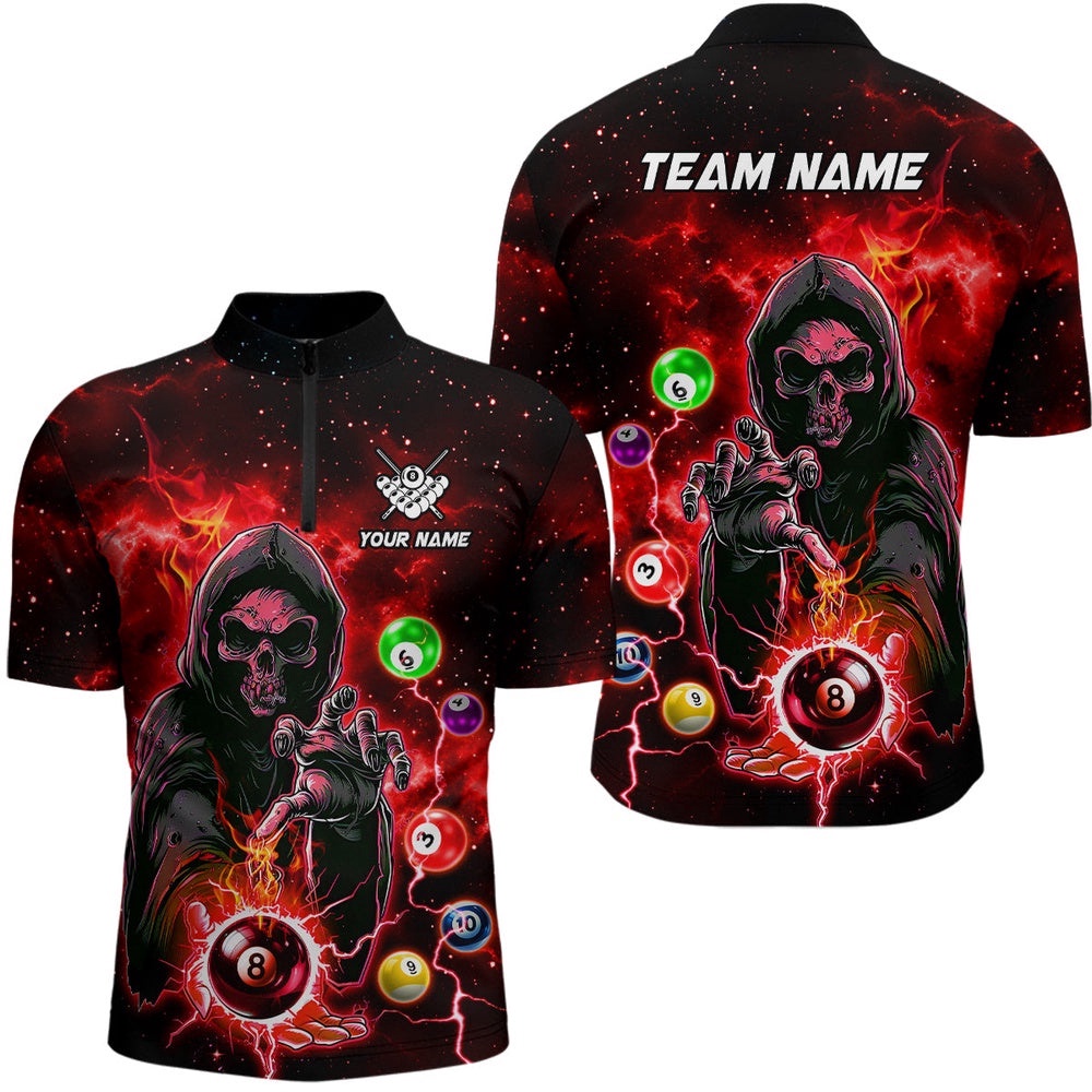 Red Billiard Death Skeleton Jersey & Jersey Shirts Customized Team League Billiard Jerseys, Personalized Billiard Team Jersey Shirt