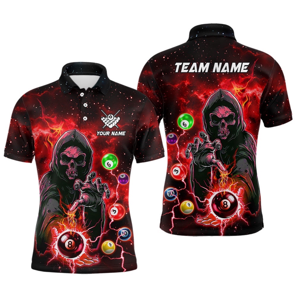 Red Billiard Death Skeleton Polo & Polo Shirts Customized Team League Billiard Polo, Personalized Billiard Polo Shirt Red Billiard Death Skeleton Polo & Polo Shirts Customized Team League Billiard Polo, Personalized Billiard Polo Shirt
