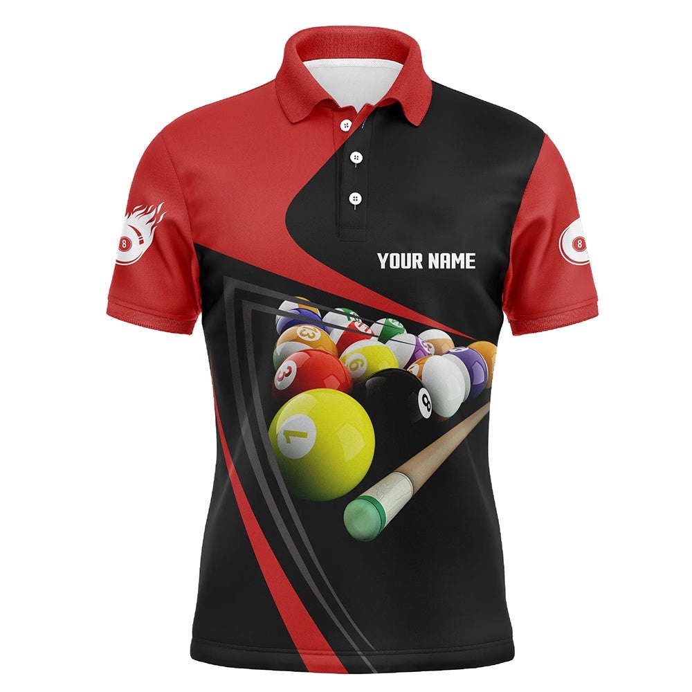 Red Black Billiard Balls 3D Polo Shirts, Custom Fire 8 Ball Billiard Polo, Personalized Billiard Polo Shirt Red Black Billiard Balls 3D Polo Shirts, Custom Fire 8 Ball Billiard Polo, Personalized Billiard Polo Shirt