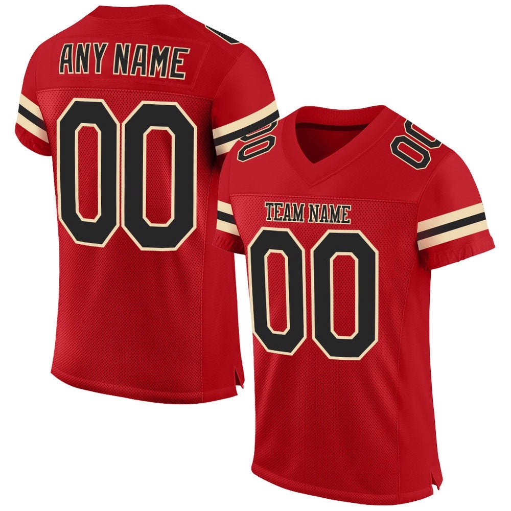 Red Black Cream Mesh Authentic Football Jersey, Personalized Football Jersey, Football Team Jersey, Football Outfits