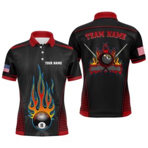 Red Black Fire 8 Ball Pool Polo&hellip;