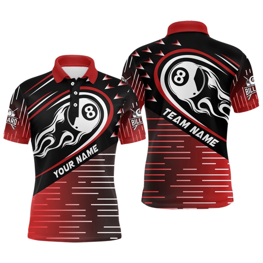 Red Black Flaming 8 Ball Polo Shirts Best Custom Billiard Team Shirts, Personalized Billiard Polo Shirt Red Black Flaming 8 Ball Polo Shirts Best Custom Billiard Team Shirts, Personalized Billiard Polo Shirt
