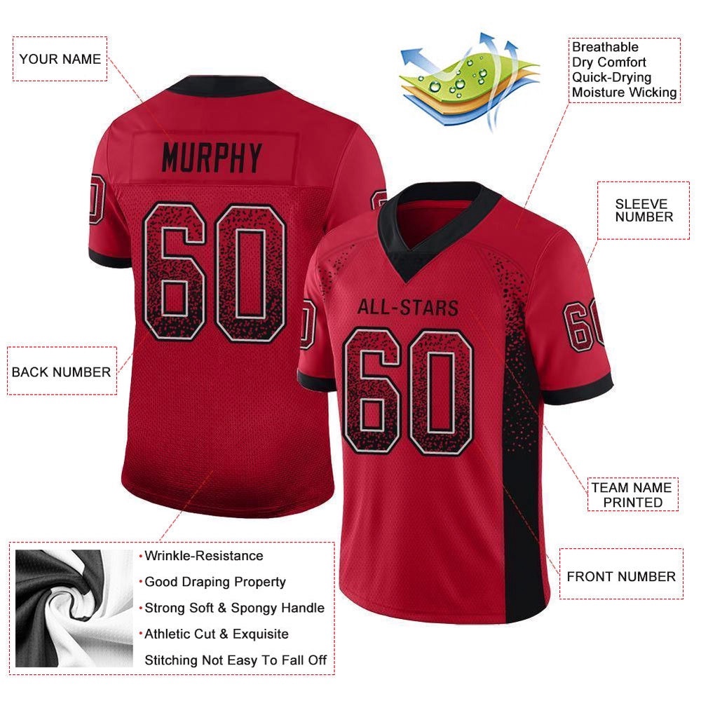 Red Black Gray Mesh Drift Fashion Football Jersey, Personalized Football Jersey, Football Team Jersey, Football Outfits