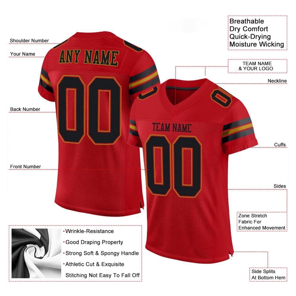 Red Black Old Gold Mesh Authentic Football Jersey, Personalized Football Jersey, Football Team Jersey, Football Outfits