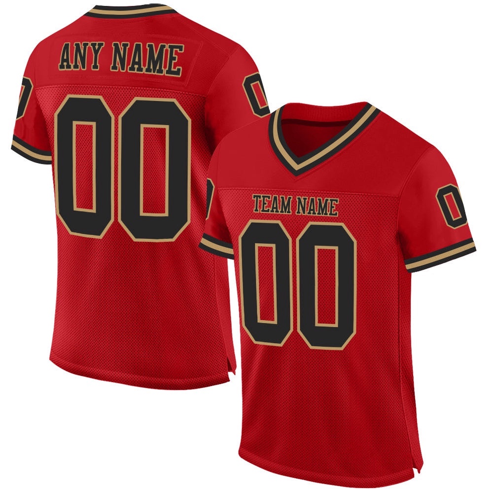 Red Black Old Gold Mesh Authentic Throwback Football Jersey, Personalized Football Jersey, Football Team Jersey, Football Outfits