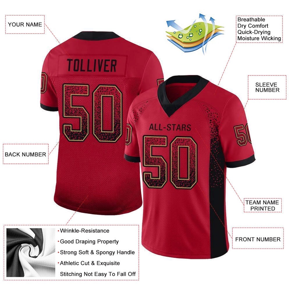 Red Black Old Gold Mesh Drift Fashion Football Jersey, Personalized Football Jersey, Football Team Jersey, Football Outfits