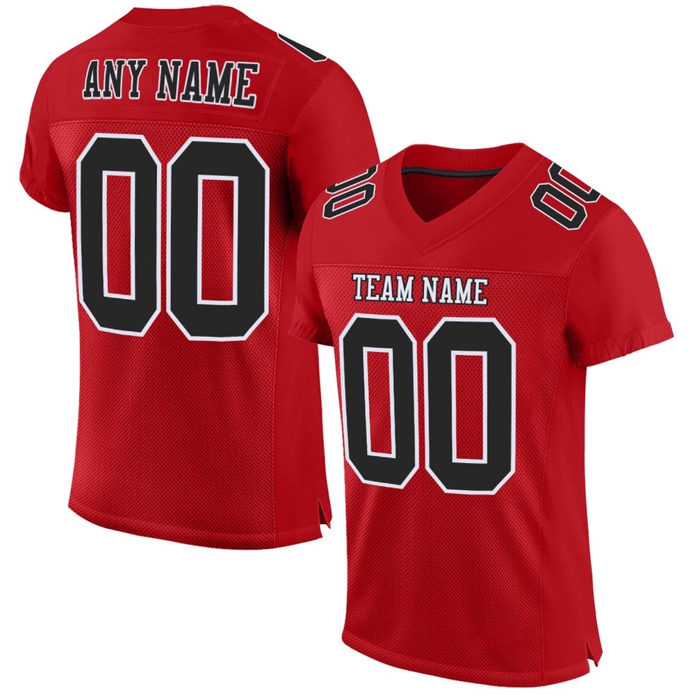Red Black White Mesh Authentic Football Jersey, Personalized Football Jersey, Football Team Jersey, Football Outfits