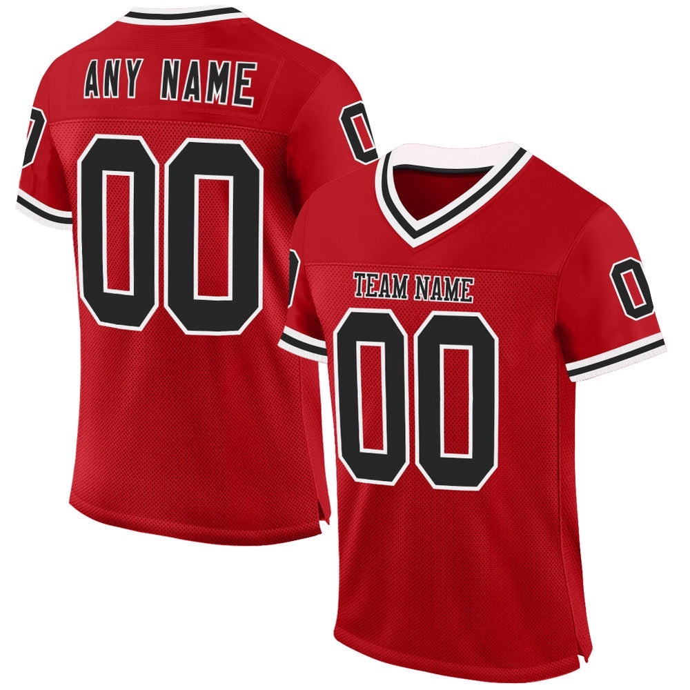 Red Black White Mesh Authentic Throwback Football Jersey, Personalized Football Jersey, Football Team Jersey, Football Outfits