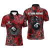 Red Camo 8 Ball Pool Polo Shirts, Custom 8 Ball Billiard Balls Team Shirts, Personalized Billiard Polo Shirt