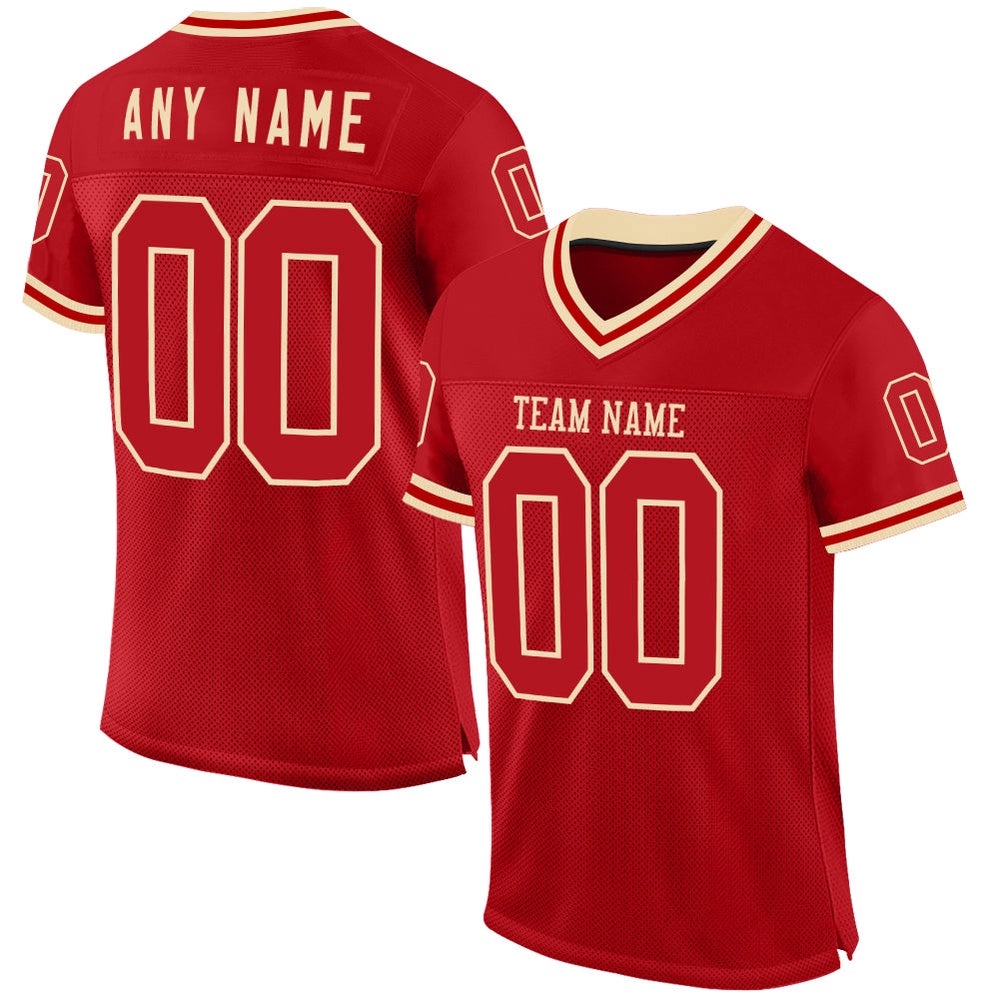Red Cream Mesh Authentic Throwback Football Jersey, Personalized Football Jersey, Football Team Jersey, Football Outfits