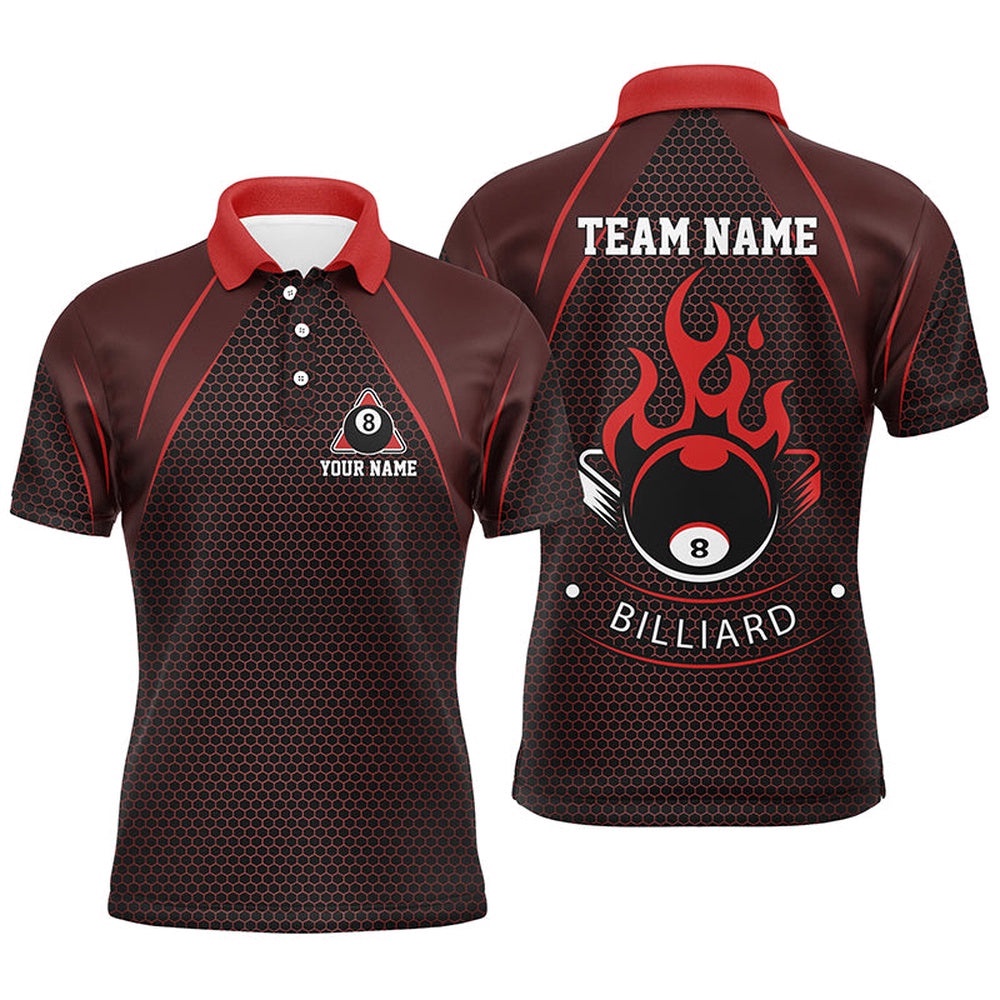 Red Fire 8 Ball Pool Polo Shirts, Custom Flame 8 Ball Billiard Team Shirts, Personalized Billiard Polo Shirt Red Fire 8 Ball Pool Polo Shirts, Custom Flame 8 Ball Billiard Team Shirts, Personalized Billiard Polo Shirt