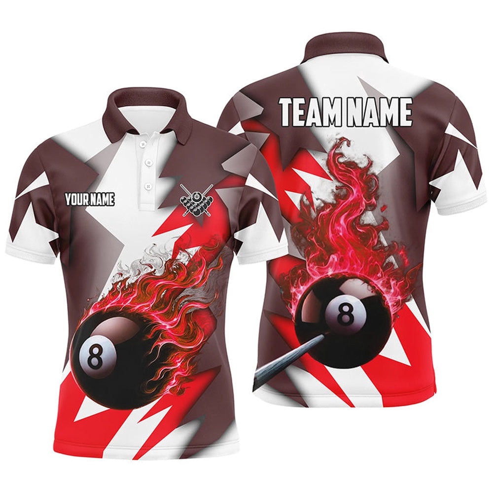 Red Flaming 8 Ball Pool Polo Polo Shirts, Best Team League Billiard Shirts, Personalized Billiard Polo Shirt