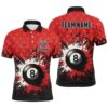 Red Grunge 8 Ball Pool Thunder Lightning Polo Shirts Custom Team League Billiard Polo Attire, Personalized Billiard Polo Shirt