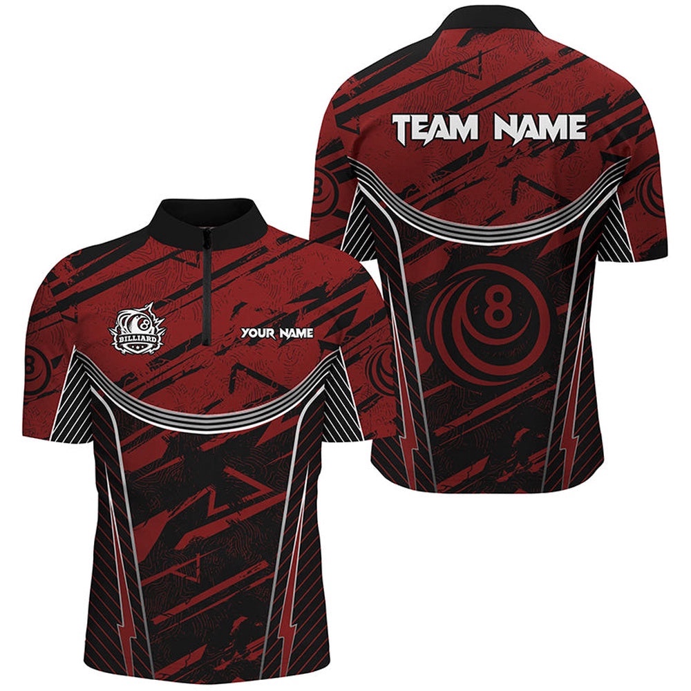 Red Grunge Billiard Shirts Custom Billiards Ball 8 Jerseys Team Shirts, Personalized Billiard Team Jersey Shirt