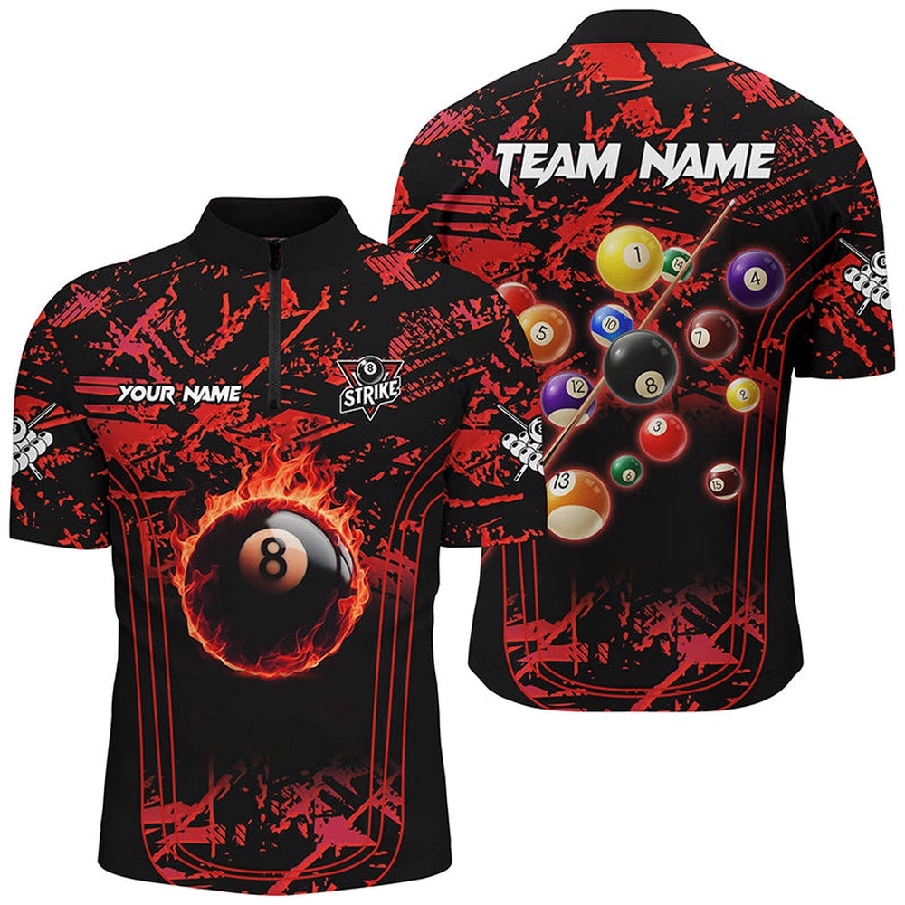 Red Grunge Strike 8 Ball Pool Fire Custom Jersey & Jersey Shirt, Billiard Balls Team Jersey, Personalized Billiard Team Jersey Shirt
