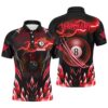 Red Lighting 8 Ball Billiard 3D Polo Shirts, Custom Pool Billiards Polo, Personalized Billiard Polo Shirt