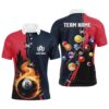 Red Lighting 8 Ball Billiard 3D Polo Shirts, Custom Pool Billiards Polo, Personalized Billiard Polo Shirt