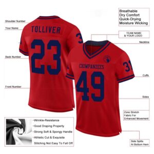Red Navy Mesh Authentic Throwback Football Jersey,&hellip;