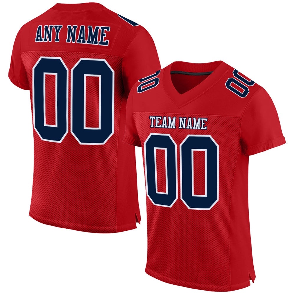 Red Navy White Mesh Authentic Football Jersey, Personalized Football Jersey, Football Team Jersey, Football Outfits