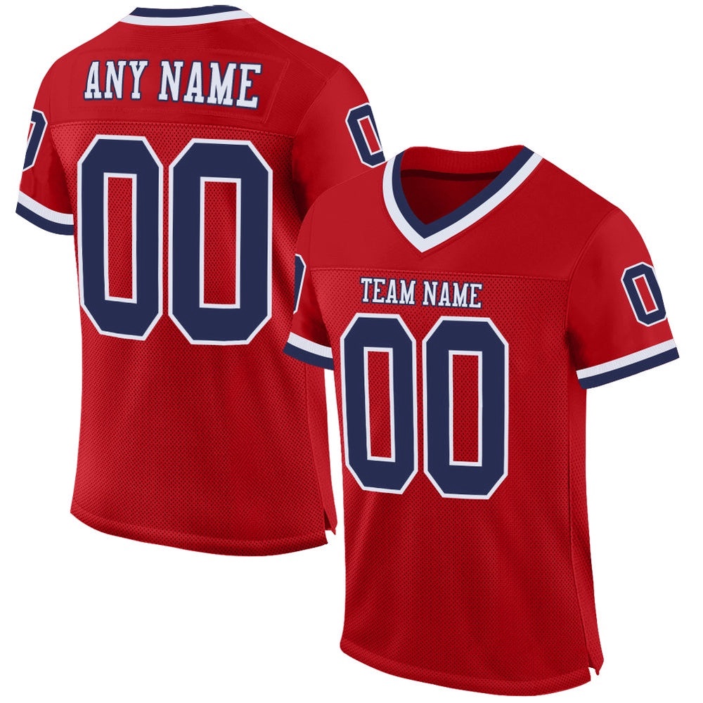 Red Navy White Mesh Authentic Throwback Football Jersey, Personalized Football Jersey, Football Team Jersey, Football Outfits