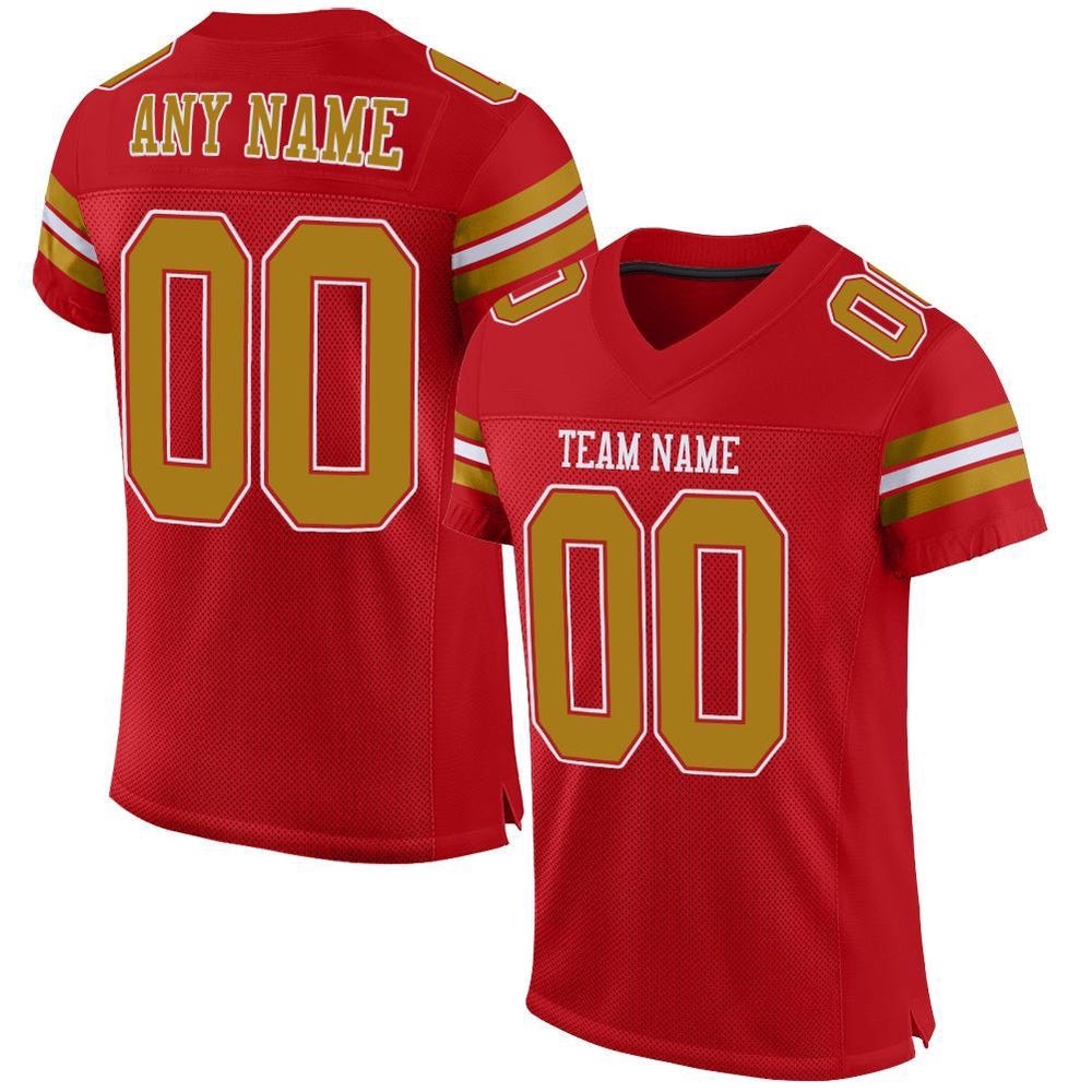 Red Old Gold White Mesh Authentic Football Jersey, Personalized Football Jersey, Football Team Jersey, Football Outfits