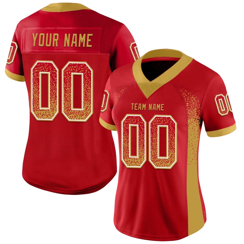 Red Old Gold White Mesh Drift Fashion Football Jersey, Personalized Football Jersey, Football Team Jersey, Football Outfits