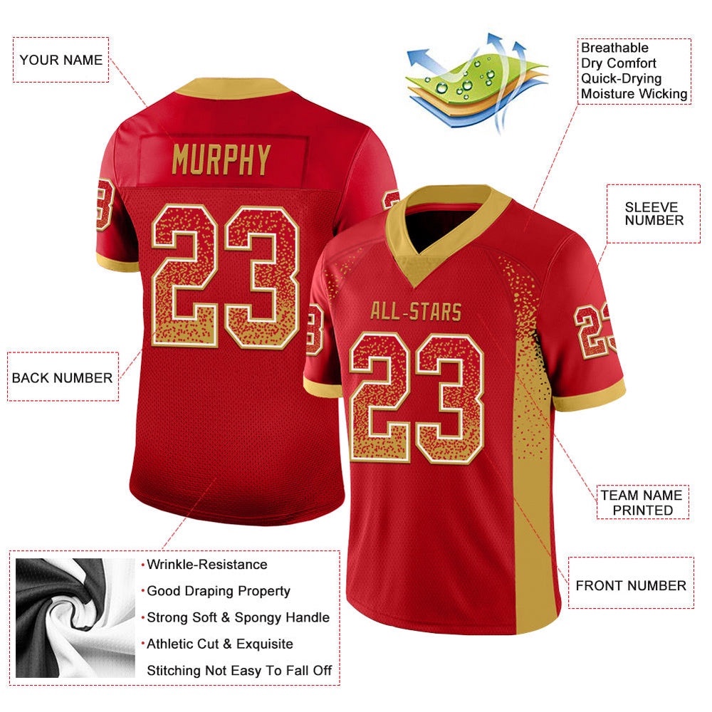 Red Old Gold White Mesh Drift Fashion Football Jersey, Personalized Football Jersey, Football Team Jersey, Football Outfits