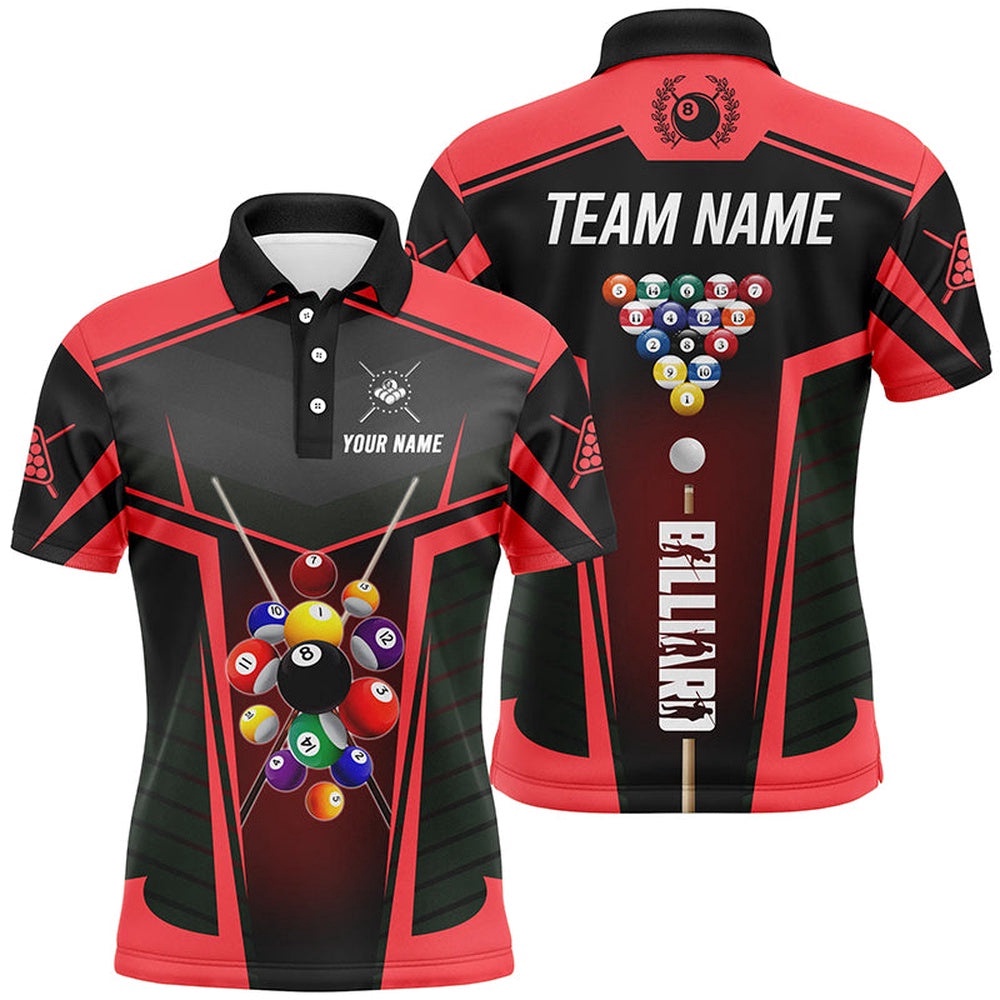 Red Polo Billiard Balls Polo Shirts Custom 3D Pool League Shirts, Personalized Billiard Polo Shirt