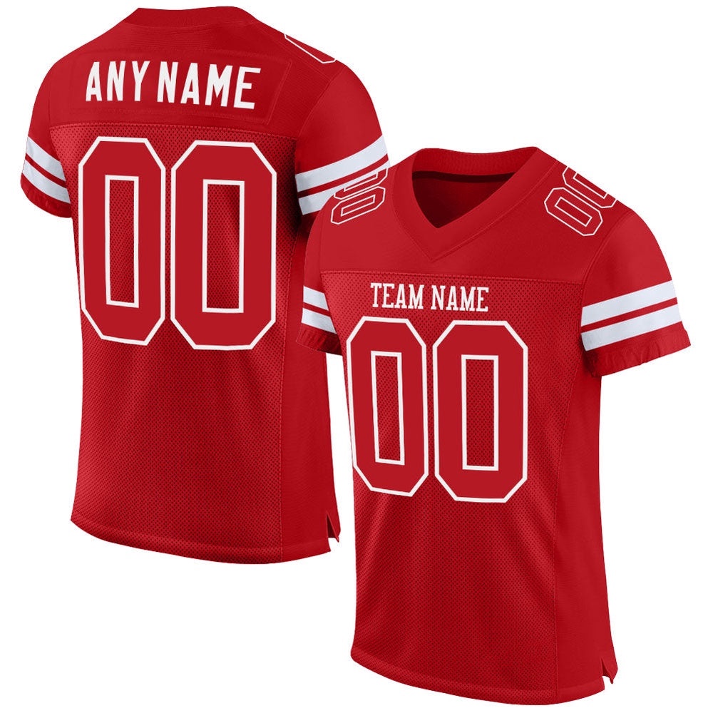 Red Red White Mesh Authentic Football Jersey, Personalized Football Jersey, Football Team Jersey, Football Outfits