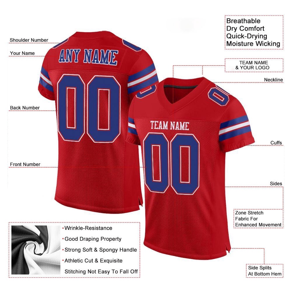 Red Royal White Mesh Authentic Football Jersey, Personalized Football Jersey, Football Team Jersey, Football Outfits