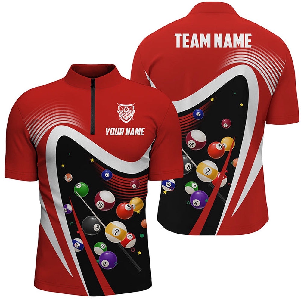 Red Sport Billiard Balls 3D Jersey Shirts, Custom 8 Ball Billiard Team Jerseys, Personalized Billiard Team Jersey Shirt