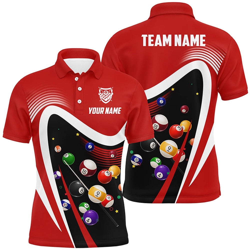 Red Sport Billiard Balls 3D Polo Shirts, Custom 8 Ball Billiard Team Polo, Personalized Billiard Polo Shirt Red Sport Billiard Balls 3D Polo Shirts, Custom 8 Ball Billiard Team Polo, Personalized Billiard Polo Shirt
