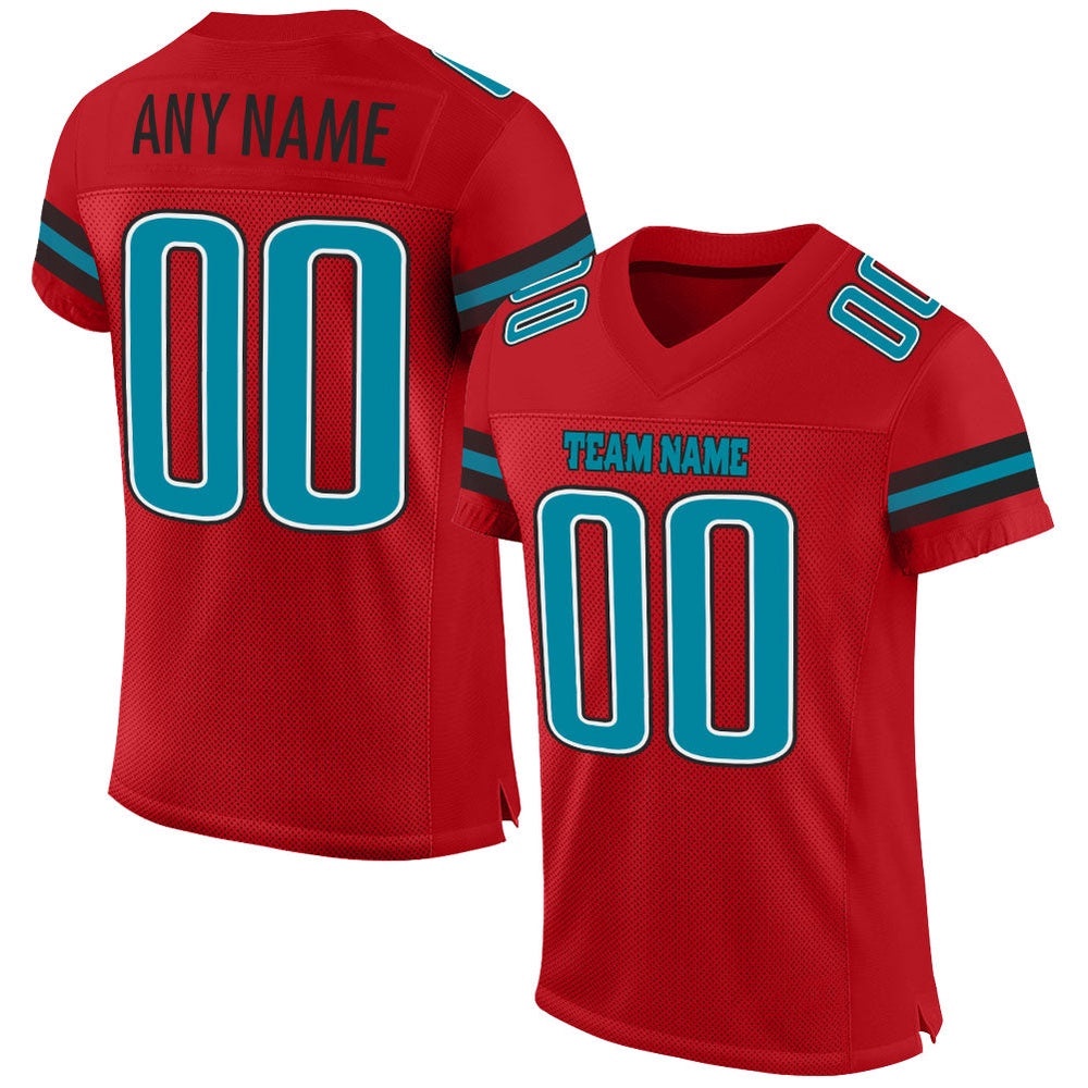 Red Teal Black Mesh Authentic Football Jersey, Personalized Football Jersey, Football Team Jersey, Football Outfits