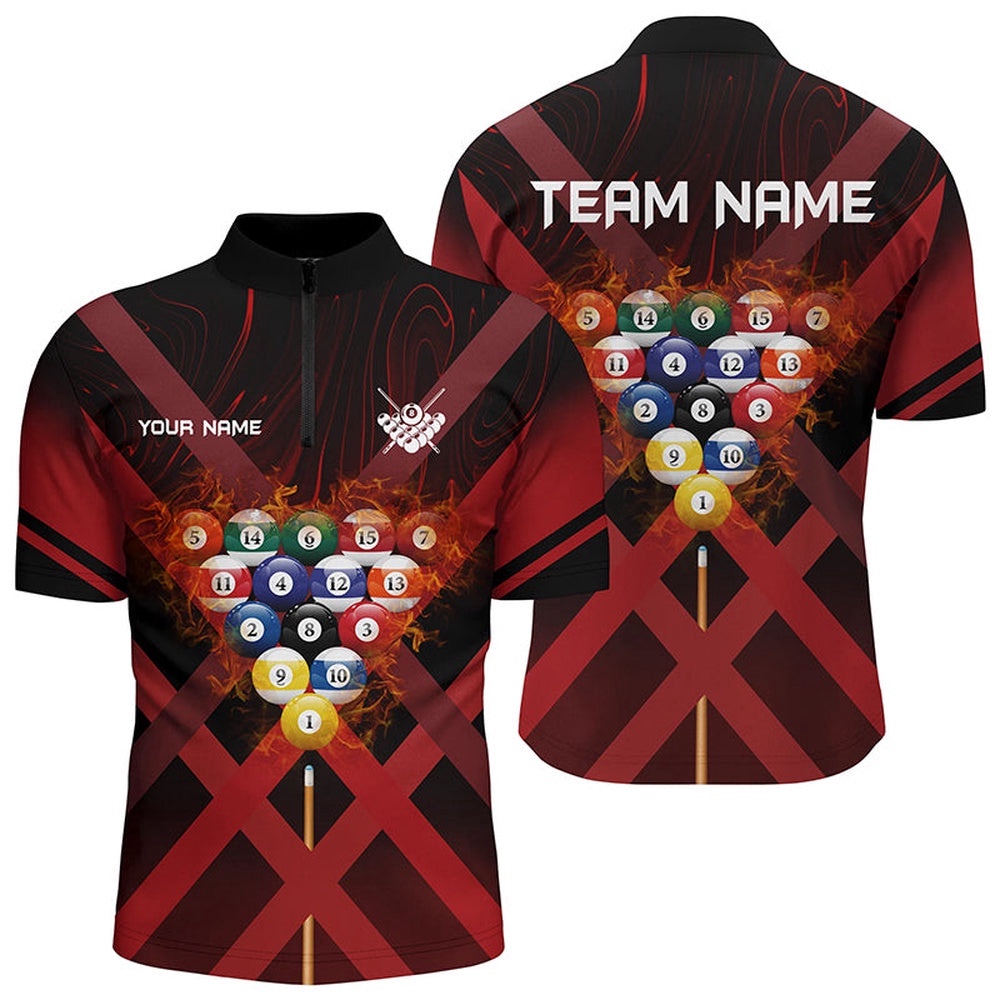 Red X-Shaped Billiard Balls Flame 3D Jersey Shirts Best Custom Billiard Attire, Personalized Billiard Team Jersey Shirt