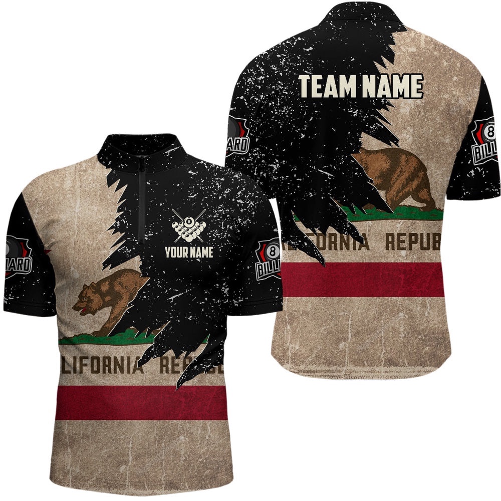 Retro California Flag Billiard Pool Shirt Custom Patriotic Billiard Jersey Uniform, Personalized Billiard Team Jersey Shirt