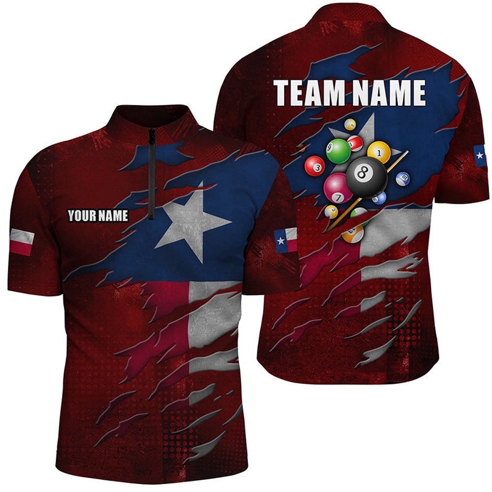 Retro Texas Flag 3D Billiard Balls Pool Shirts Custom Patriotic Billiard Jerseys Attire, Personalized Billiard Team Jersey Shirt