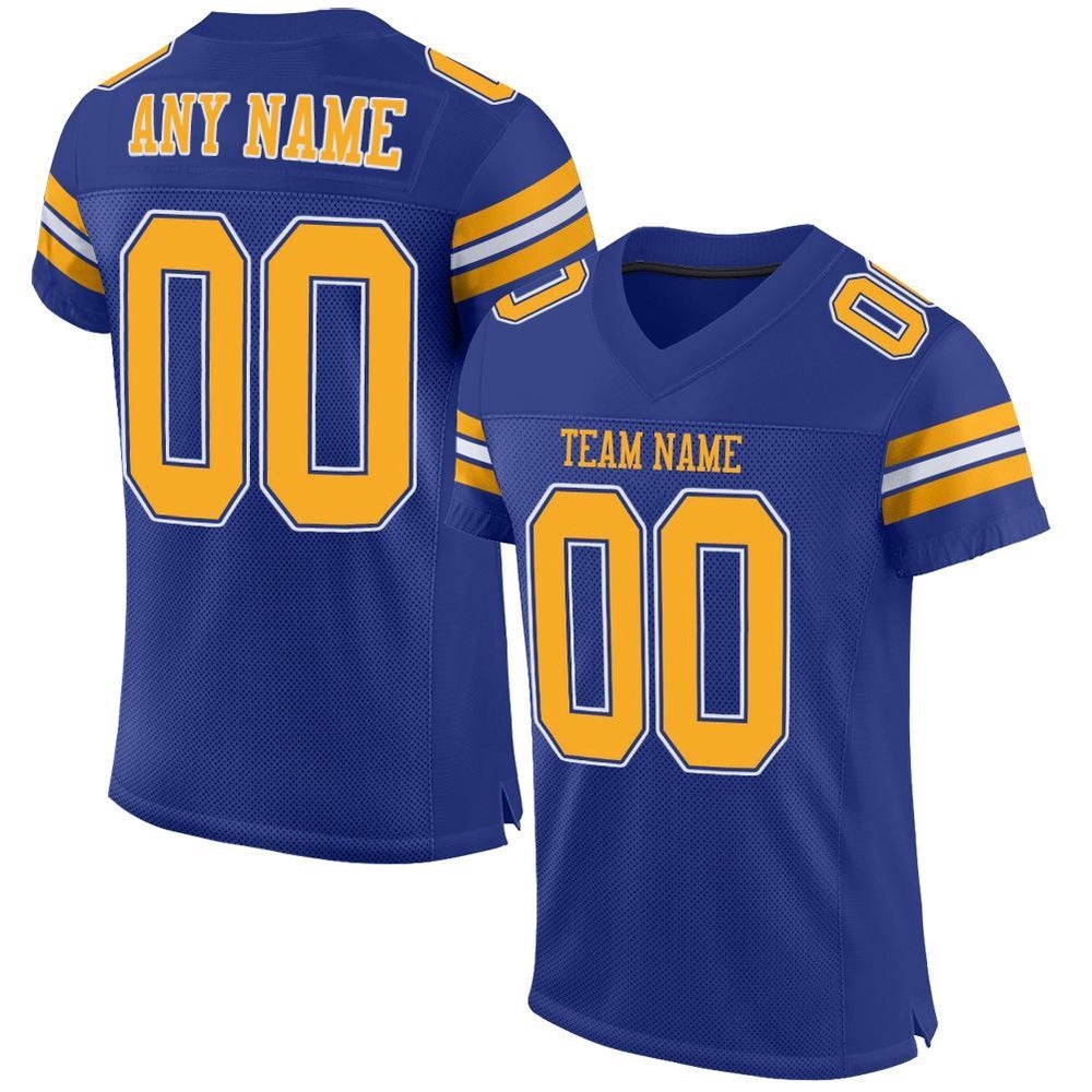 Royal Gold White Mesh Authentic Football Jersey, Personalized Football Jersey, Football Team Jersey, Football Outfits