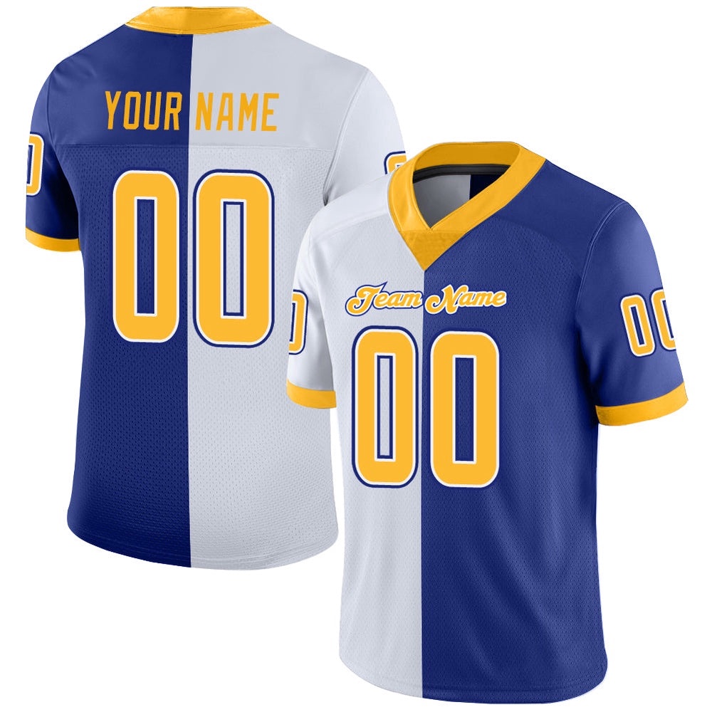 Royal Gold White Mesh Split Fashion Football Jersey, Personalized Football Jersey, Football Team Jersey, Football Outfits