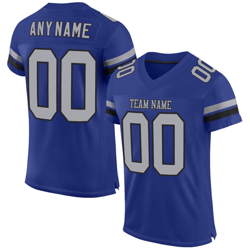 Royal Gray Black Mesh Authentic Football Jersey, Personalized Football Jersey, Football Team Jersey, Football Outfits