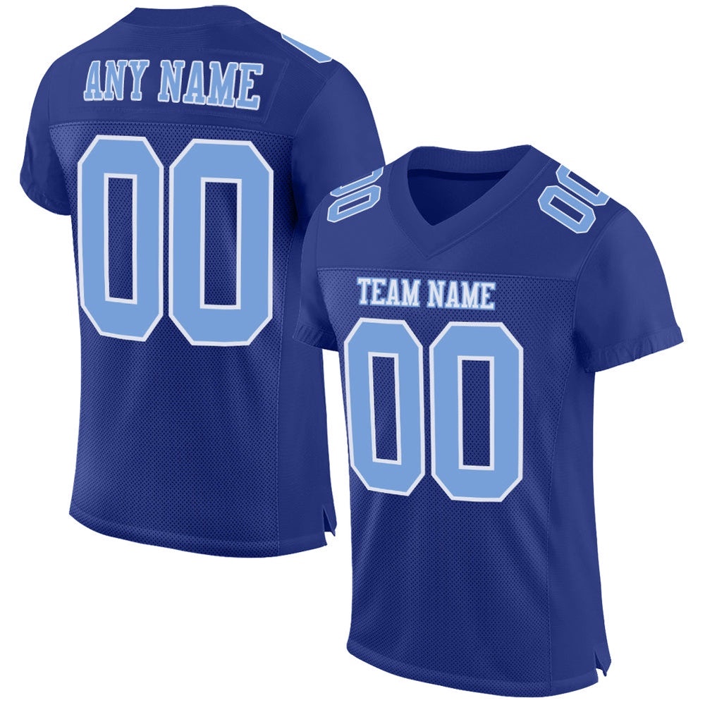 Royal Light Blue White Mesh Authentic Football Jersey, Personalized Football Jersey, Football Team Jersey, Football Outfits