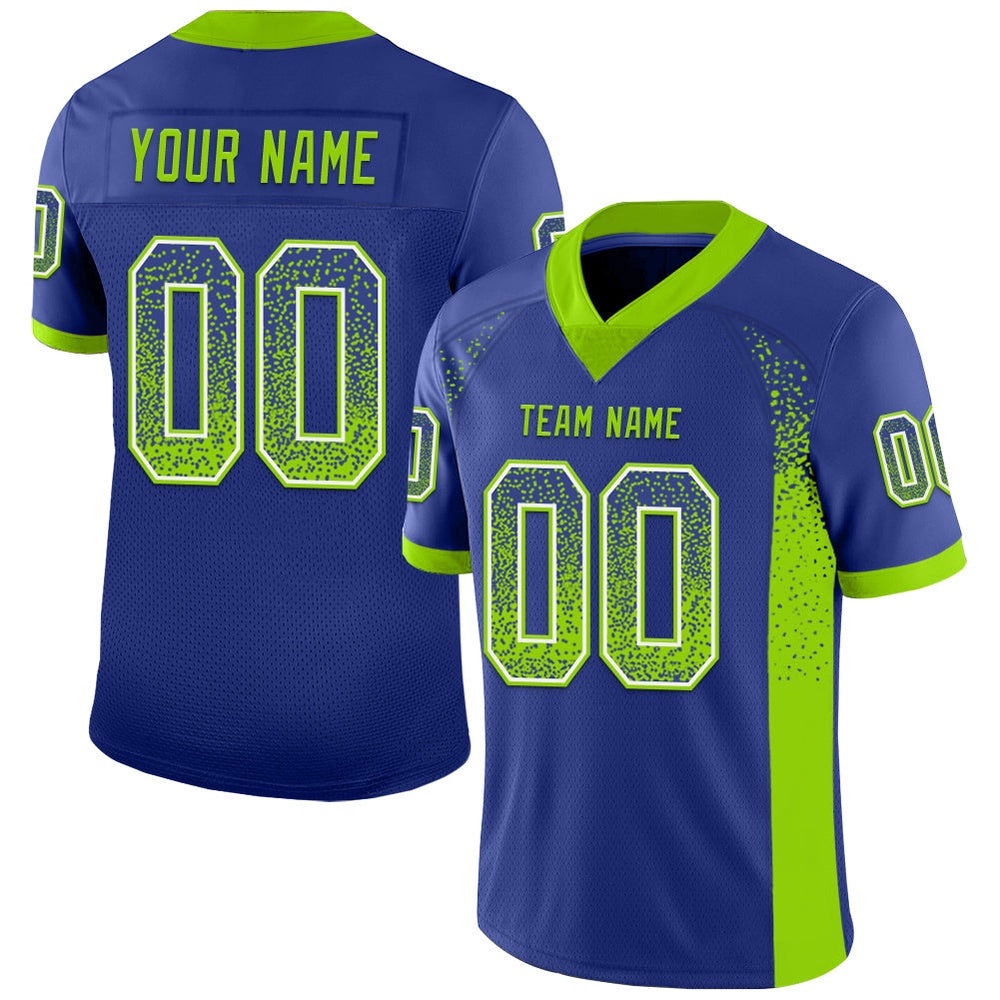 Royal Neon Green White Mesh Drift Fashion Football Jersey, Personalized Football Jersey, Football Team Jersey, Football Outfits