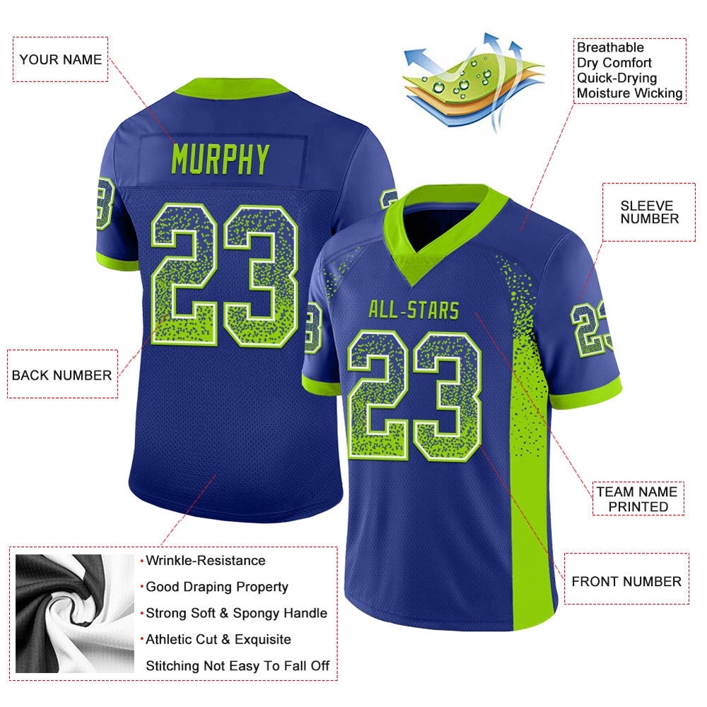 Royal Neon Green White Mesh Drift Fashion Football Jersey, Personalized Football Jersey, Football Team Jersey, Football Outfits
