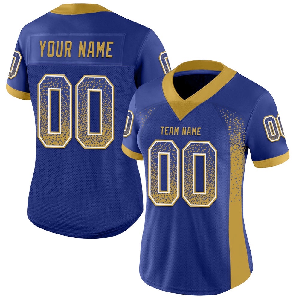 Royal Old Gold White Mesh Drift Fashion Football Jersey, Personalized Football Jersey, Football Team Jersey, Football Outfits