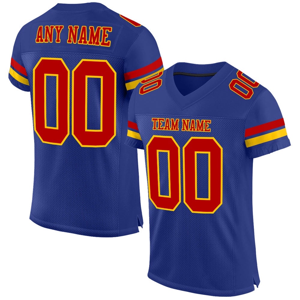 Royal Red Yellow Mesh Authentic Football Jersey, Personalized Football Jersey, Football Team Jersey, Football Outfits